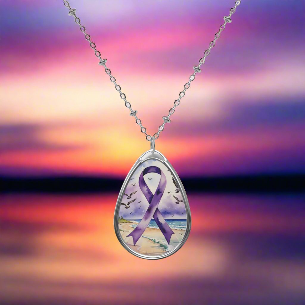 Necklace - Purple Ribbon Strength Reminder Pendant Jewelry