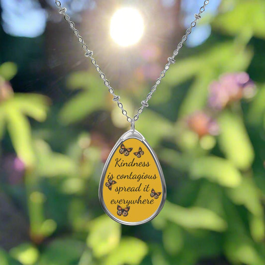 Beautiful Necklace, "Kindness is Contagious" Inspirational Jewelry, Gift for Her, Oval Pendant