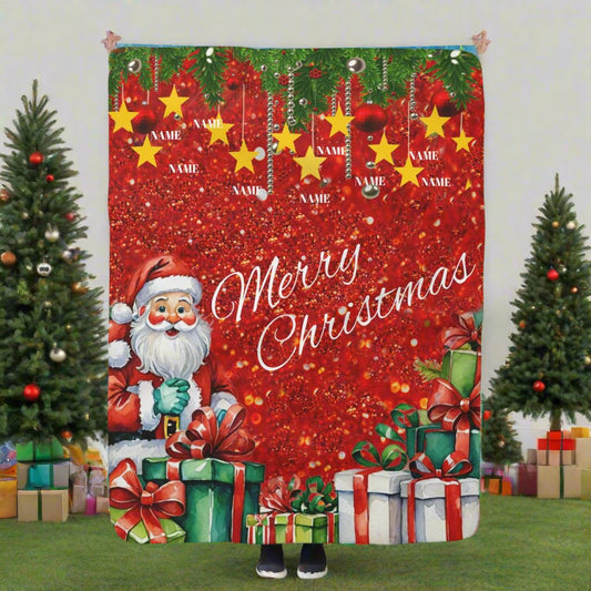 Christmas Sherpa Fleece Blanket with Santa Claus Personalization