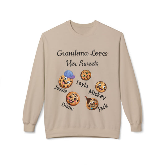 Personalized "Grandma loves her Sweets" Grandbabies Cookie Unisex Sweatshirt. Several Color Options