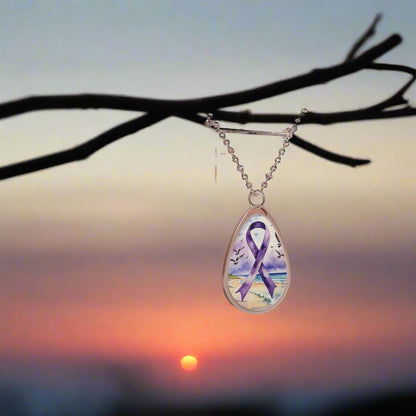 Necklace - Purple Ribbon Strength Reminder Pendant Jewelry