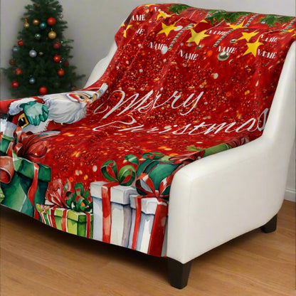 Christmas Sherpa Fleece Blanket with Santa Claus Personalization