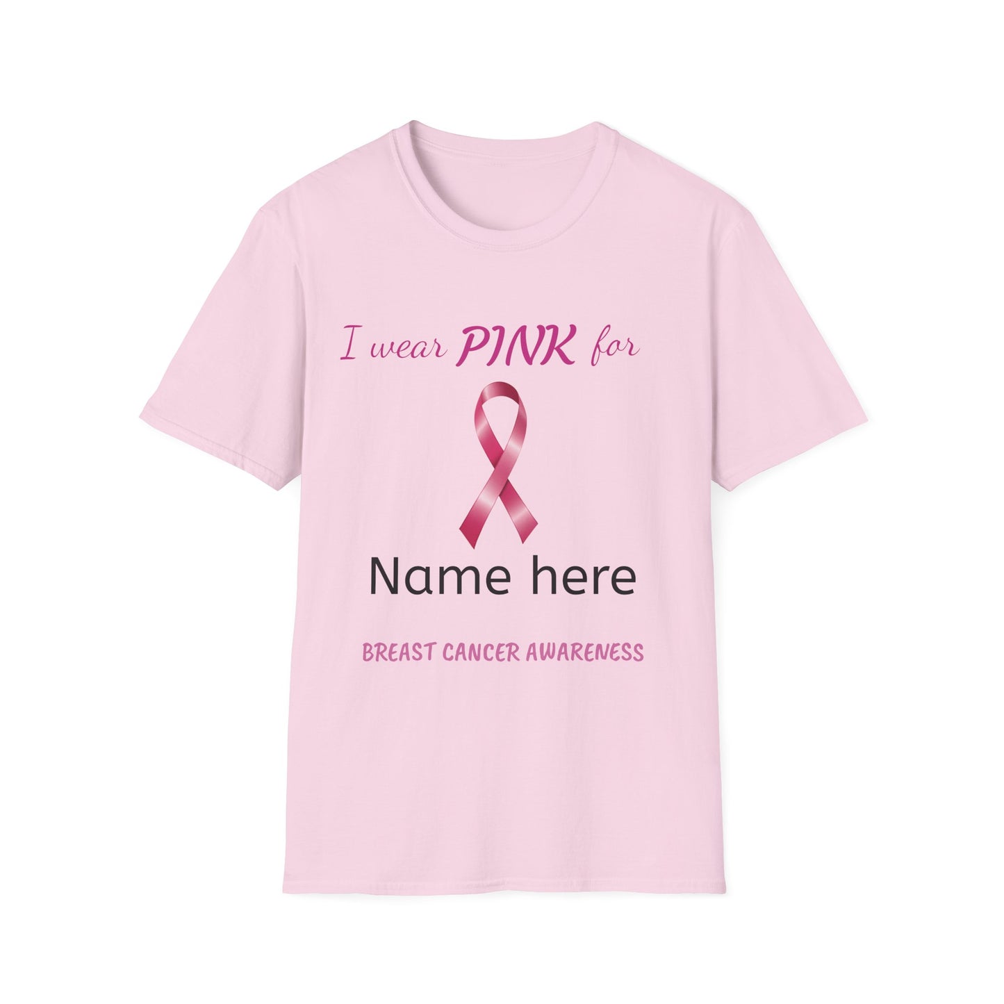 Show your support for Breast Cancer awareness with this pink shirt with ribbon design . Personalized name