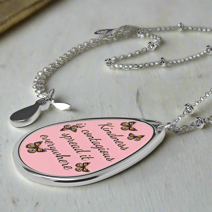 Beautiful Necklace, "Kindness is Contagious" Inspirational Jewelry, Gift for Her, Pink