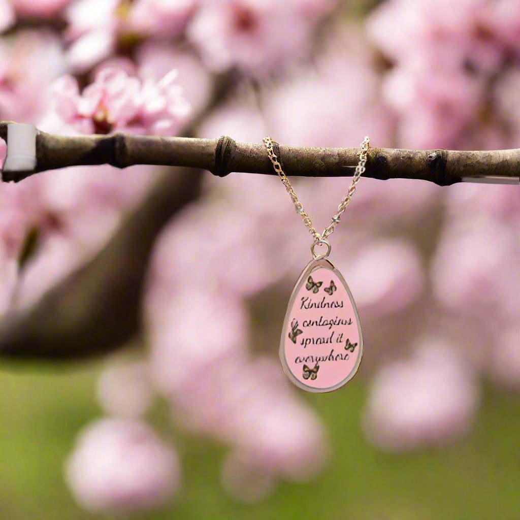 Beautiful Necklace, "Kindness is Contagious" Inspirational Jewelry, Gift for Her, Pink